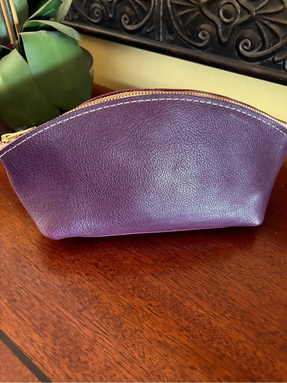 Portland Leather Goods Eclipse Pouch Plum Purple Leather Zip Cosmetic Bag